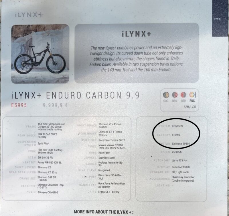 Modelo iLYNX Enduro Carbon 9.9 con 810wh de batería máxima